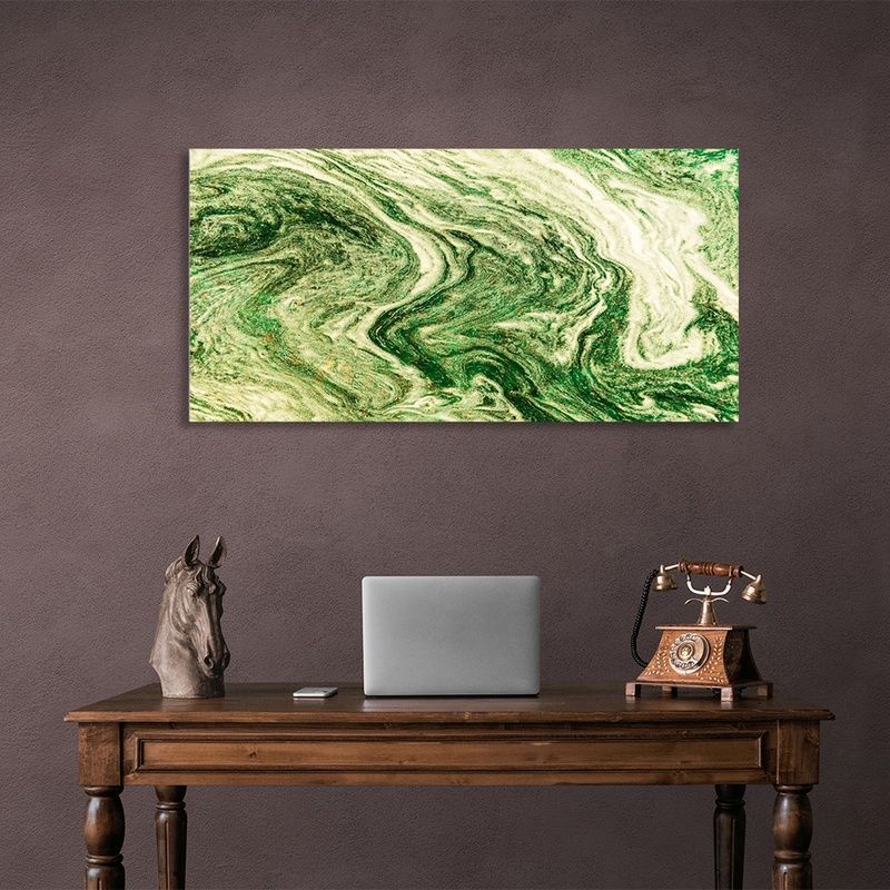 Картина на полотні абстракція горизонтальна у відтінках зеленого, 30х60 см, Холст поліестеровий