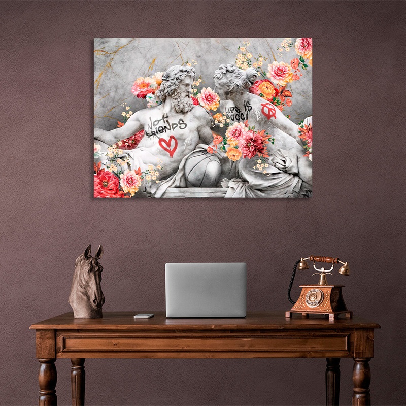 Картина на полотні на стіну у вітальню інтер'єрна Статуї Зевс і Венера у квітах, 30х40 см, Холст поліестеровий