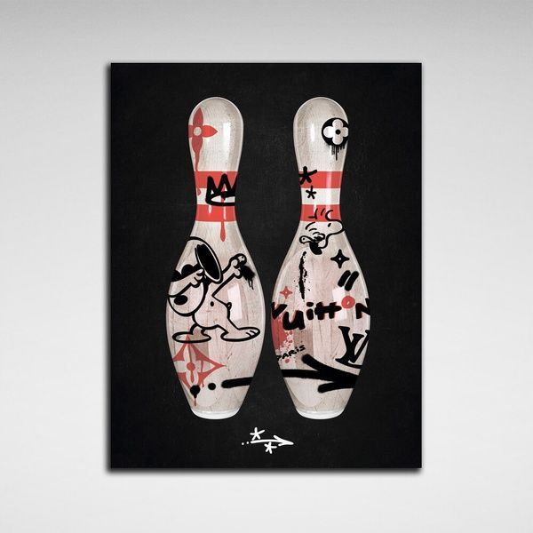 Картина на холсте для дома Bowling pin Snoopy, 30х40 см, Холст полиэстеровый