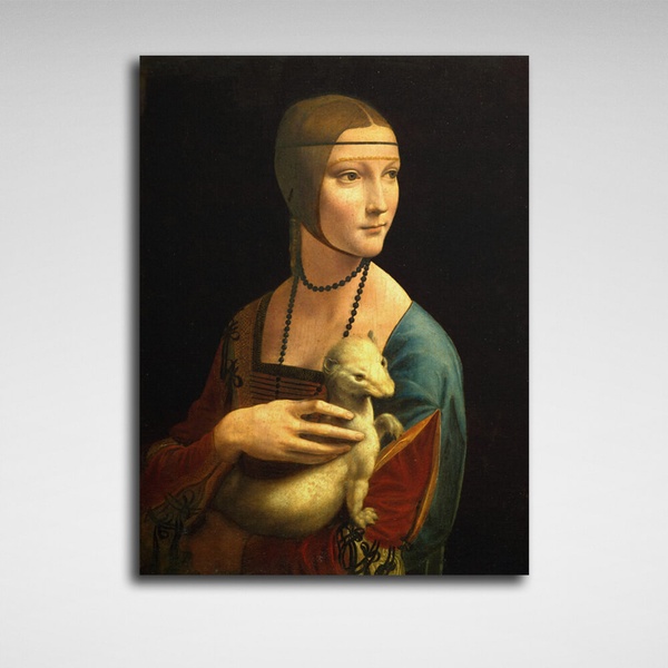 Картина на холсті репродукція Дама с горностаєм Леонардо да Вінчі, 30х40 см, Холст поліестеровий