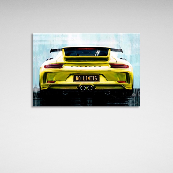 Картина на полотні Porsche ззаду номера "немає ліміту", 30х40 см, Холст поліестеровий