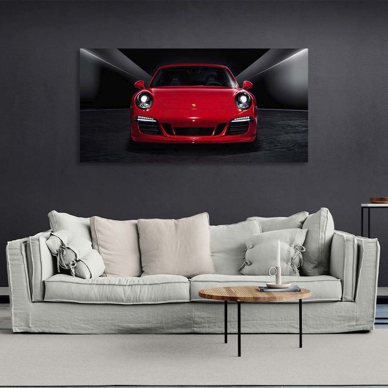 Картина на полотні на стіну автомобіль червоний Porsche 911 Carrera GTS, 30х60 см, Холст поліестеровий