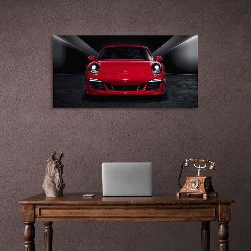 Картина на полотні на стіну автомобіль червоний Porsche 911 Carrera GTS, 30х60 см, Холст поліестеровий