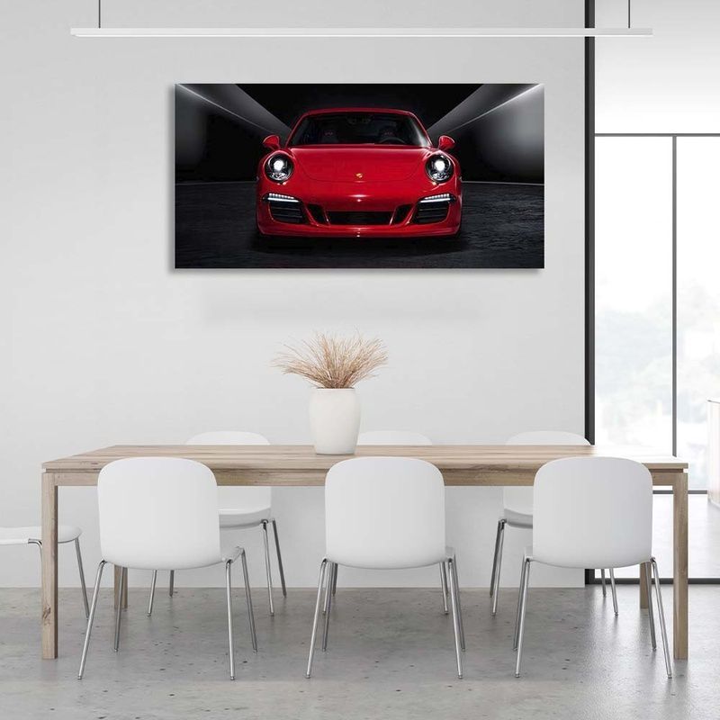 Картина на полотні на стіну автомобіль червоний Porsche 911 Carrera GTS, 30х60 см, Холст поліестеровий