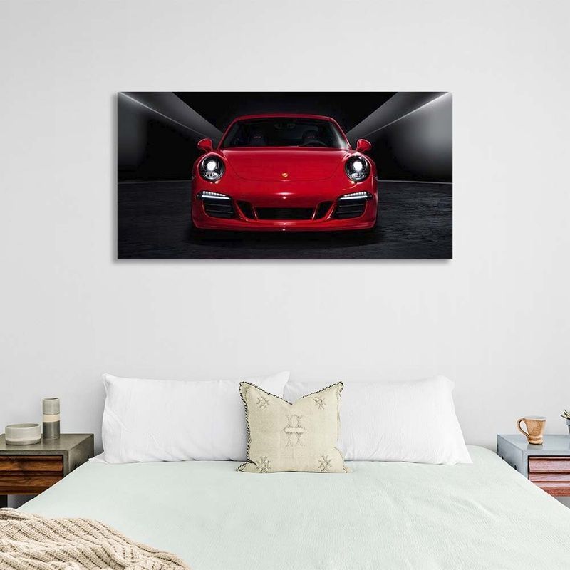 Картина на полотні на стіну автомобіль червоний Porsche 911 Carrera GTS, 30х60 см, Холст поліестеровий