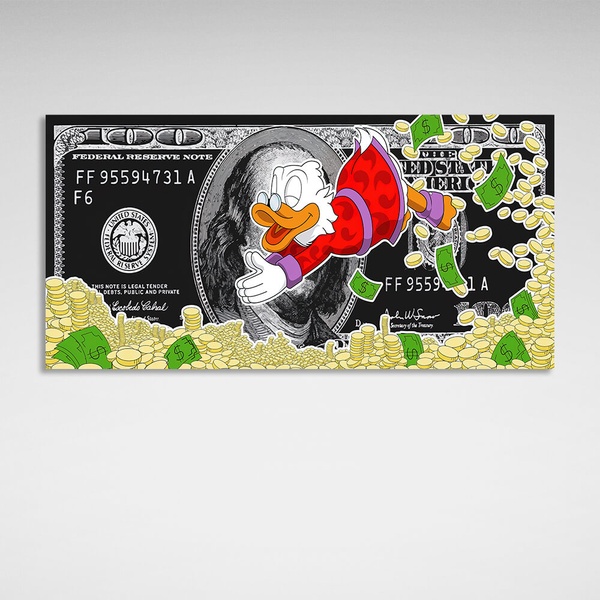 Картина на холсті Скрудж море грошей доллар, 30х60 см, Холст поліестеровий
