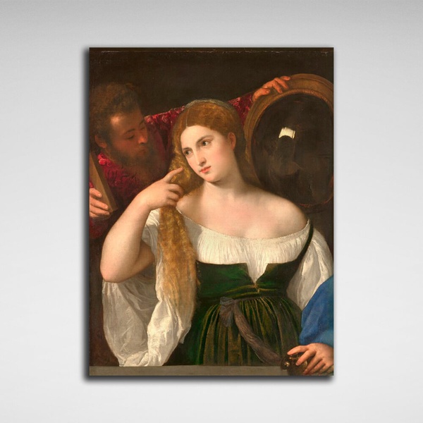 Картина на холсті репродукція Жінка перед дзеркалом Тіціан, 30х40 см, Холст поліестеровий