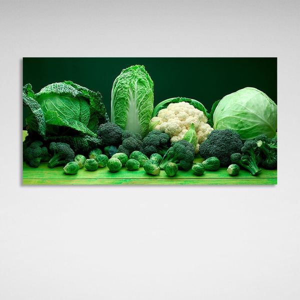 Картина на полотні для кухні Капуста і броколі, 30х60 см, Холст поліестеровий