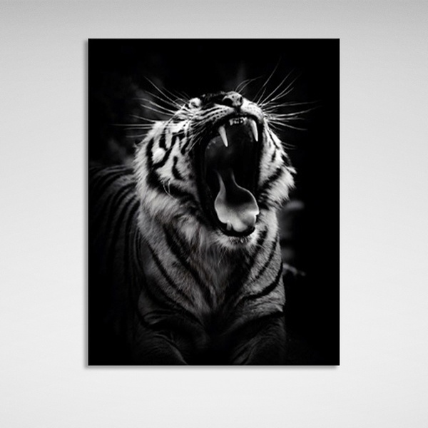 Картина на полотні із зображенням тигра на чорному тлі, 30х40 см, Холст поліестеровий