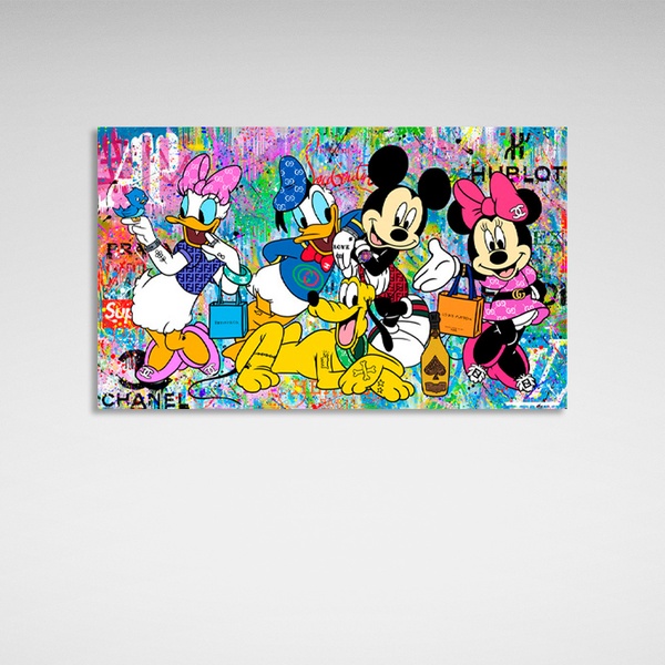 Картина на полотні Міккі Маус і його друзі на кольоровому тлі, 30х60 см, Холст поліестеровий