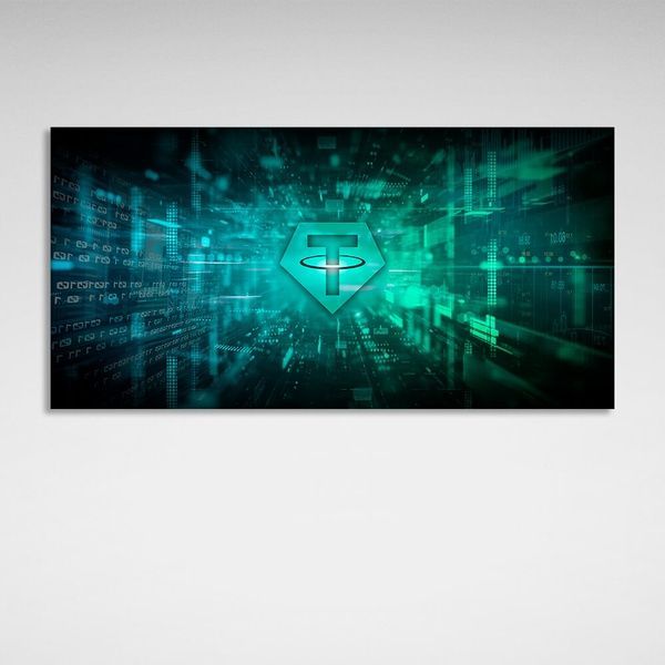 Картина на холсті Логотип Tether USDT зелений, 30х60 см, Холст поліестеровий