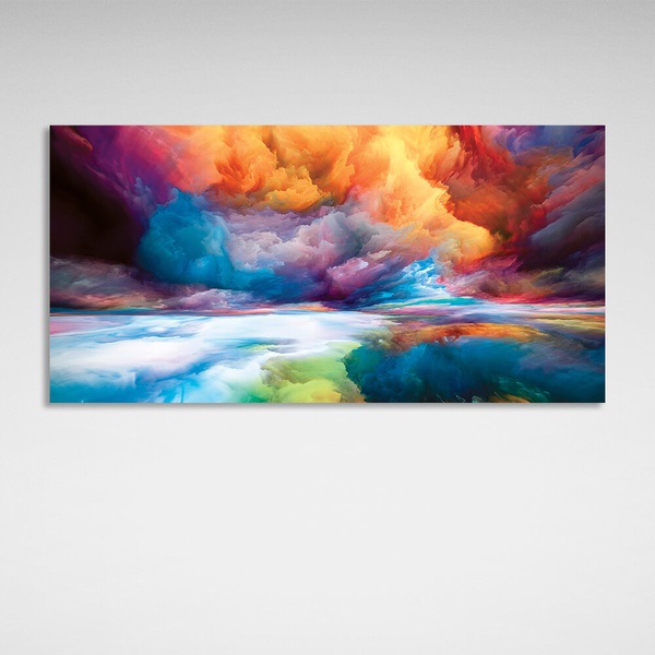 Картина на полотні на стіну інтер'єрна Абстракція різнокольорові хмари на полотні, 30х60 см, Холст поліестеровий