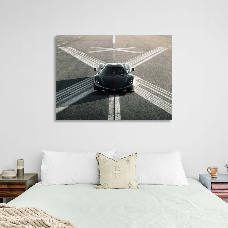 Картина на холсте на стену машина Koenigsegg Jesko Absolut черная, 30х60 см, Холст полиэстеровый