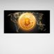 Картина на холсті Золота монета Bitcoin фоні карти, 30х60 см, Холст поліестеровий