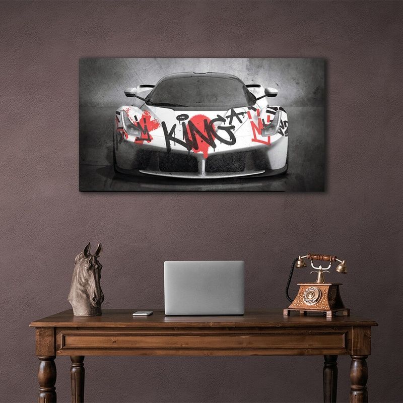 Картина на холсті для мотивації Graffiti king Ferrari, 30х60 см, Холст поліестеровий