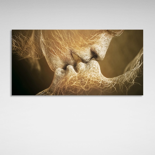 Картина на холсті для спальні Поцілунок золотий, 30х60 см, Холст поліестеровий