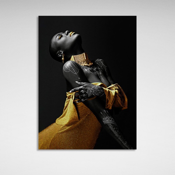 Картина на полотні інтер'єрна Африканка в жовтій сукні, 30х40 см, Холст поліестеровий