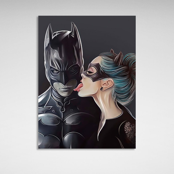 Картина на полотні на стіну інтер'єрна Бетмен і Жінка-Кішка, 30х40 см, Холст поліестеровий