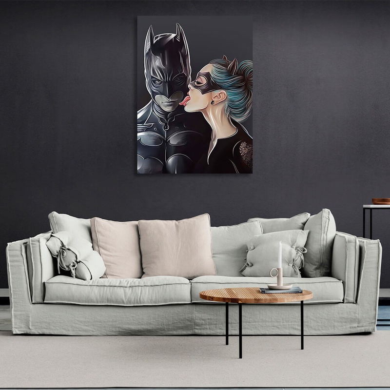 Картина на холсте на стену интерьерная Бэтмен и Женщина-Кошка, 30х40 см, Холст полиэстеровый