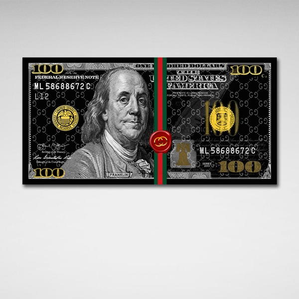 Картина на холсті 100 доларів Gucci чорний, 30х60 см, Холст поліестеровий
