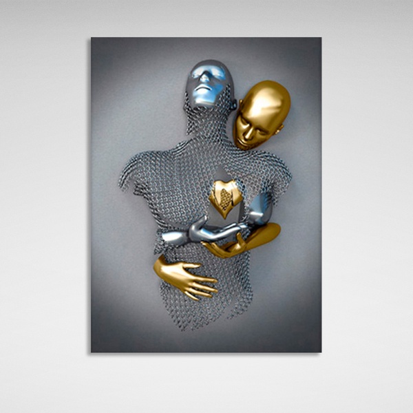 Картина на полотні металеві фігури золотого та срібного кольору, 30х40 см, Холст поліестеровий