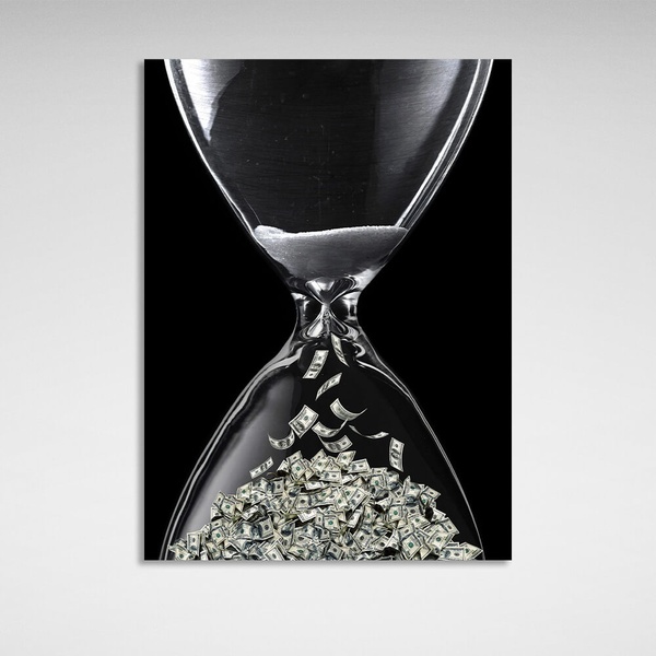 Картина на полотні в офіс для мотивації Пісочний годинник гроші, 30х40 см, Холст поліестеровий