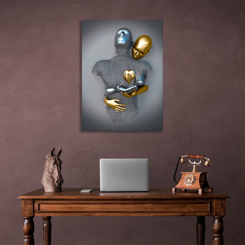 Картина на холсте металлические фигуры золотого и серебряного цвета, 30х40 см, Холст полиэстеровый