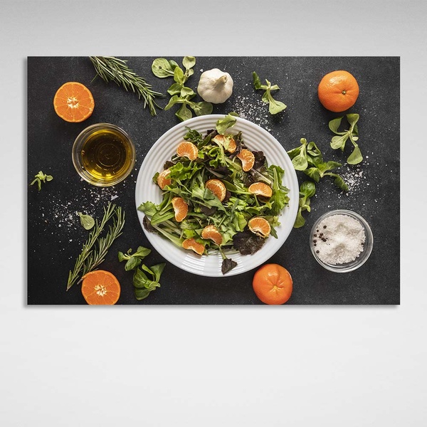 Картина на полотні для кухні салат з мандаринами, 30х45 см, Холст поліестеровий