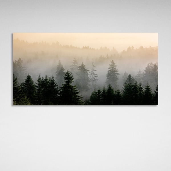 Картина на полотні туманний ліс ялинок, 30х60 см, Холст поліестеровий