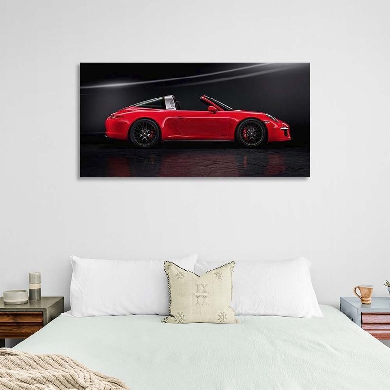 Картина на полотні на стіну автомобіль червоний Porsche 911 Targa 4 GTS , 30х60 см, Холст поліестеровий
