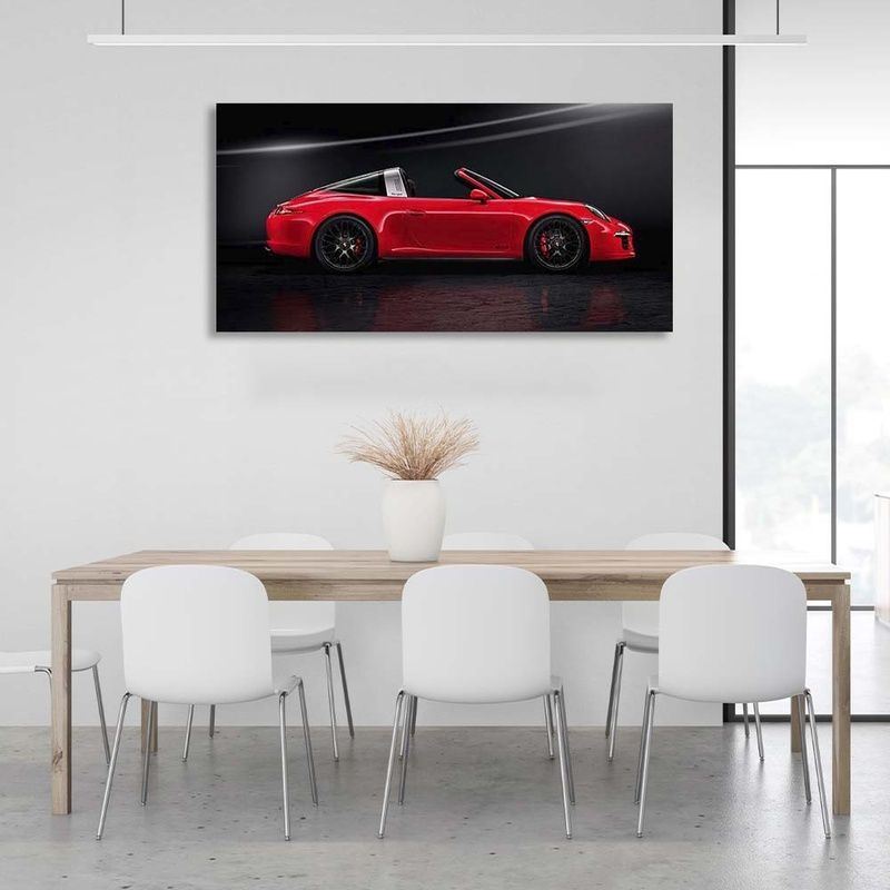 Картина на полотні на стіну автомобіль червоний Porsche 911 Targa 4 GTS , 30х60 см, Холст поліестеровий