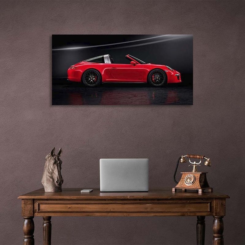 Картина на полотні на стіну автомобіль червоний Porsche 911 Targa 4 GTS , 30х60 см, Холст поліестеровий