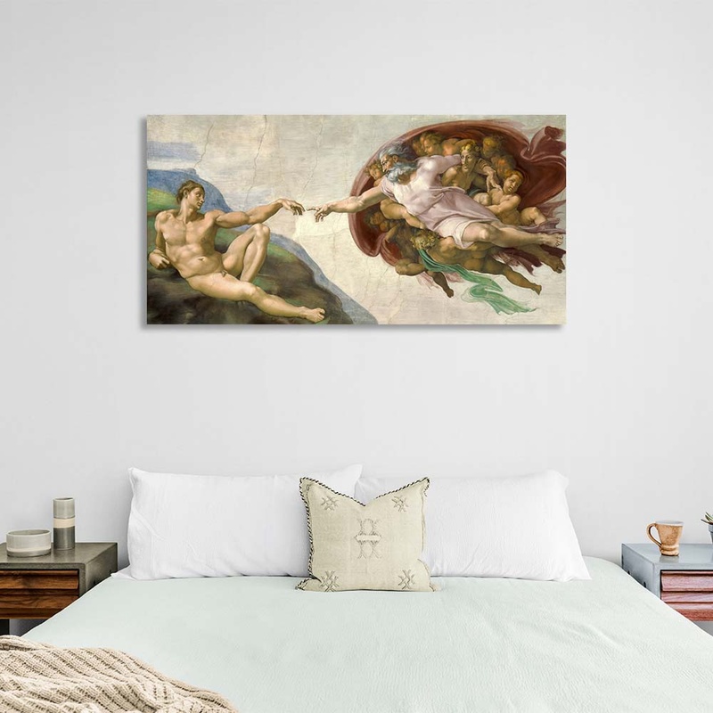 Картина на полотні репродукція фреска Мікеланджело Створення Адама, 30х60 см, Холст поліестеровий