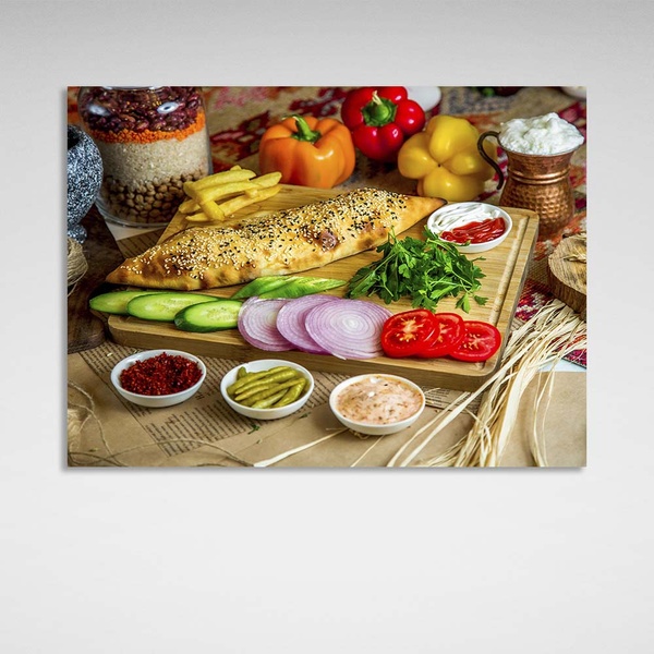 Картина на полотні для кухні хліб з овочами, 30х40 см, Холст поліестеровий