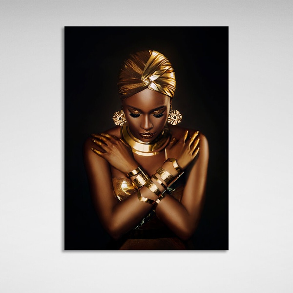 Картина на полотні східна жінка дивиться вниз у коричнево-золотих тонах, 30х40 см, Холст поліестеровий