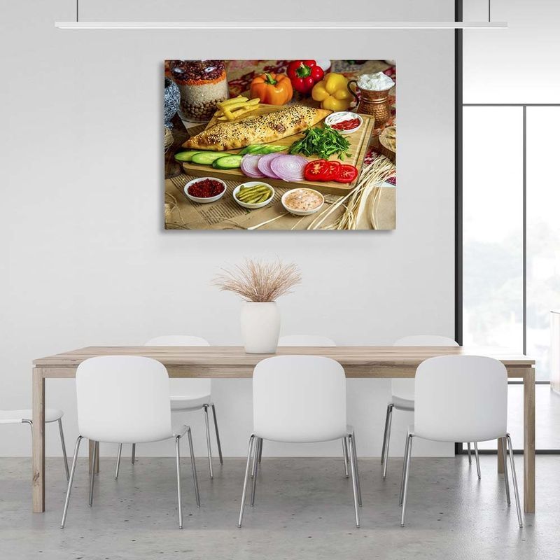 Картина на холсте для кухни хлеб с овощами, 30х40 см, Холст полиэстеровый