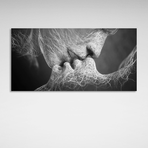 Картина на холсті для спальні Поцілунок срібний, 30х60 см, Холст поліестеровий