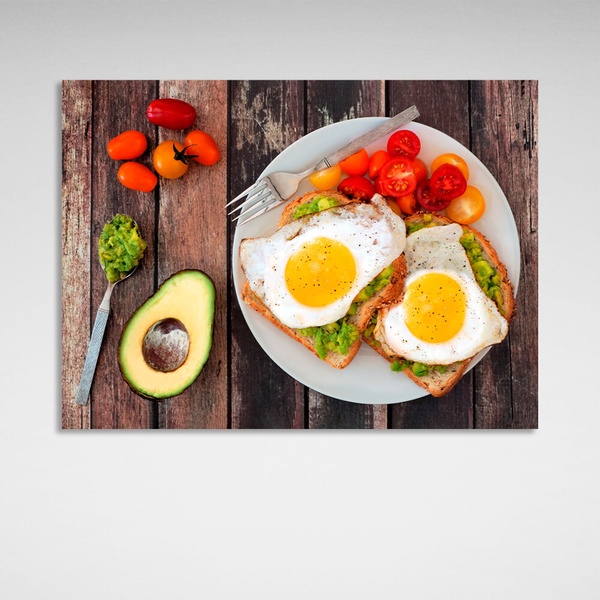 Картина на полотні для кухні Яєчня на тості, і авокадо, 30х40 см, Холст поліестеровий