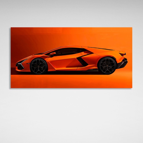Картина на полотні помаранчева Lamborghini на помаранчевому тлі, 30х60 см, Холст поліестеровий