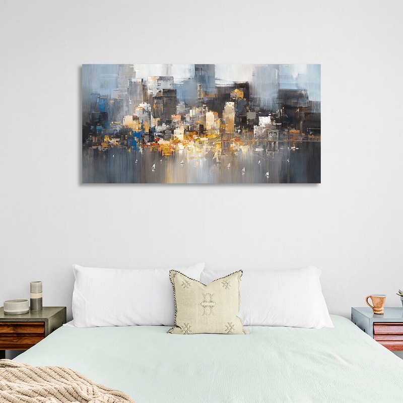 Картина на полотні велике місто імітація малюнка маслом, 30х60 см, Холст поліестеровий