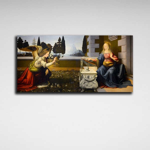 Картина на холсті репродукція Благовіщення Леонардо да Вінчі, 30х60 см, Холст поліестеровий