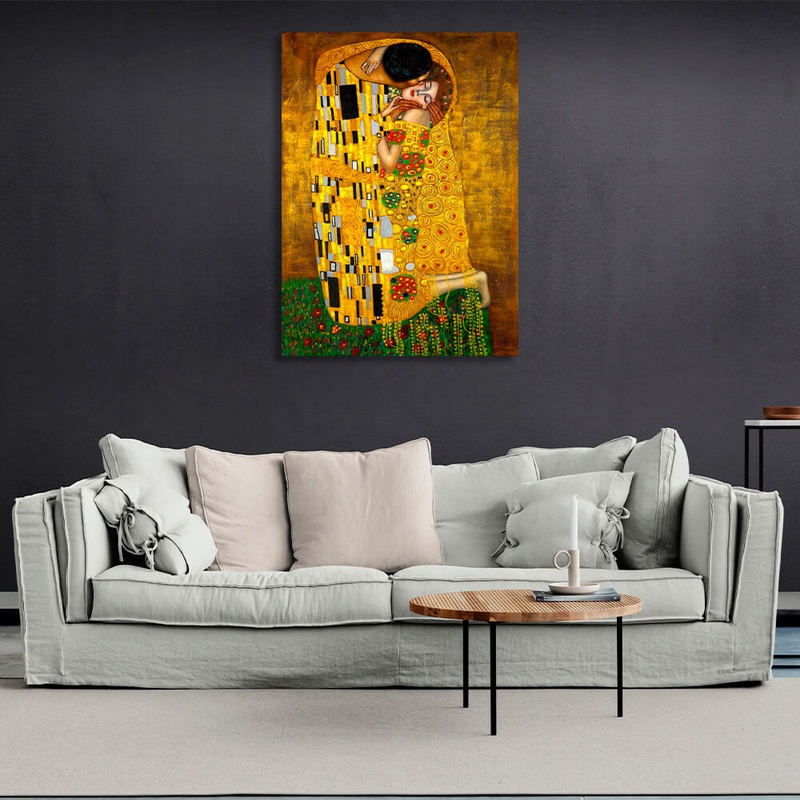 Картина на холсте на стену репродукция Поцелуй Густав Климт, 30х40 см, Холст полиэстеровый