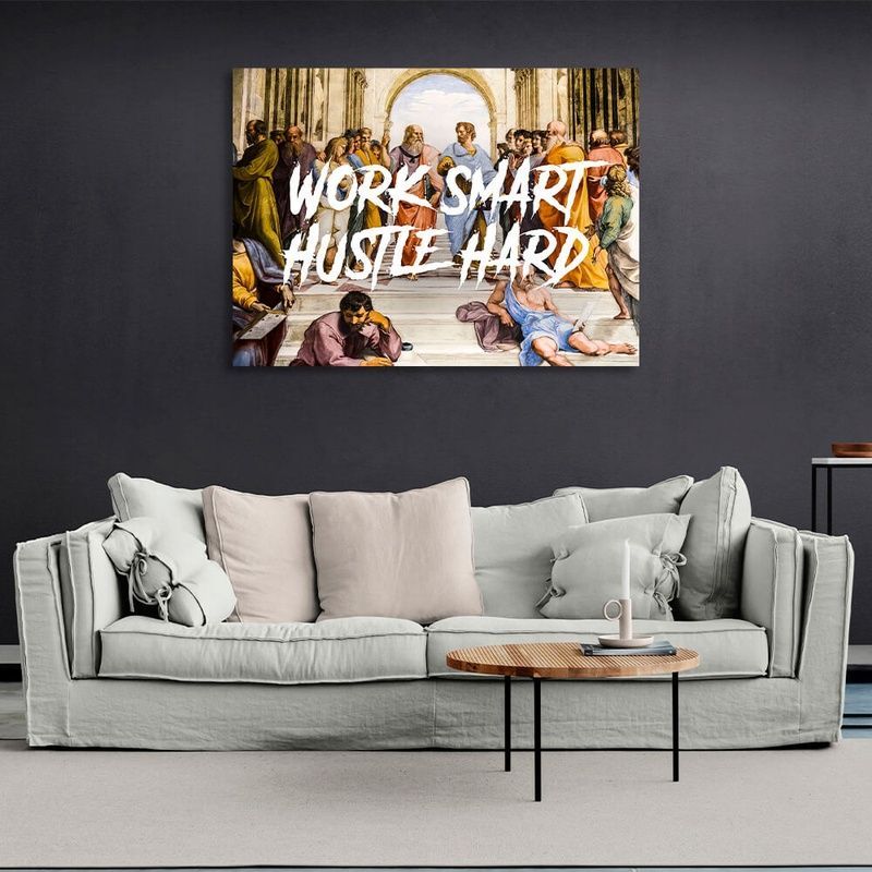 Картина на холсте на стену в офис для мотивации Философы Work smart hustle hard, 30х40 см, Холст полиэстеровый