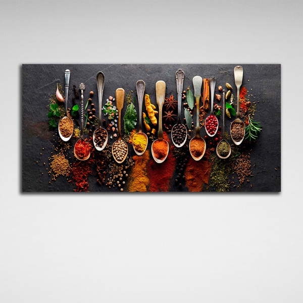 Картина на холсте для кухни Специи и пряности, 30х60 см, Холст полиэстеровый